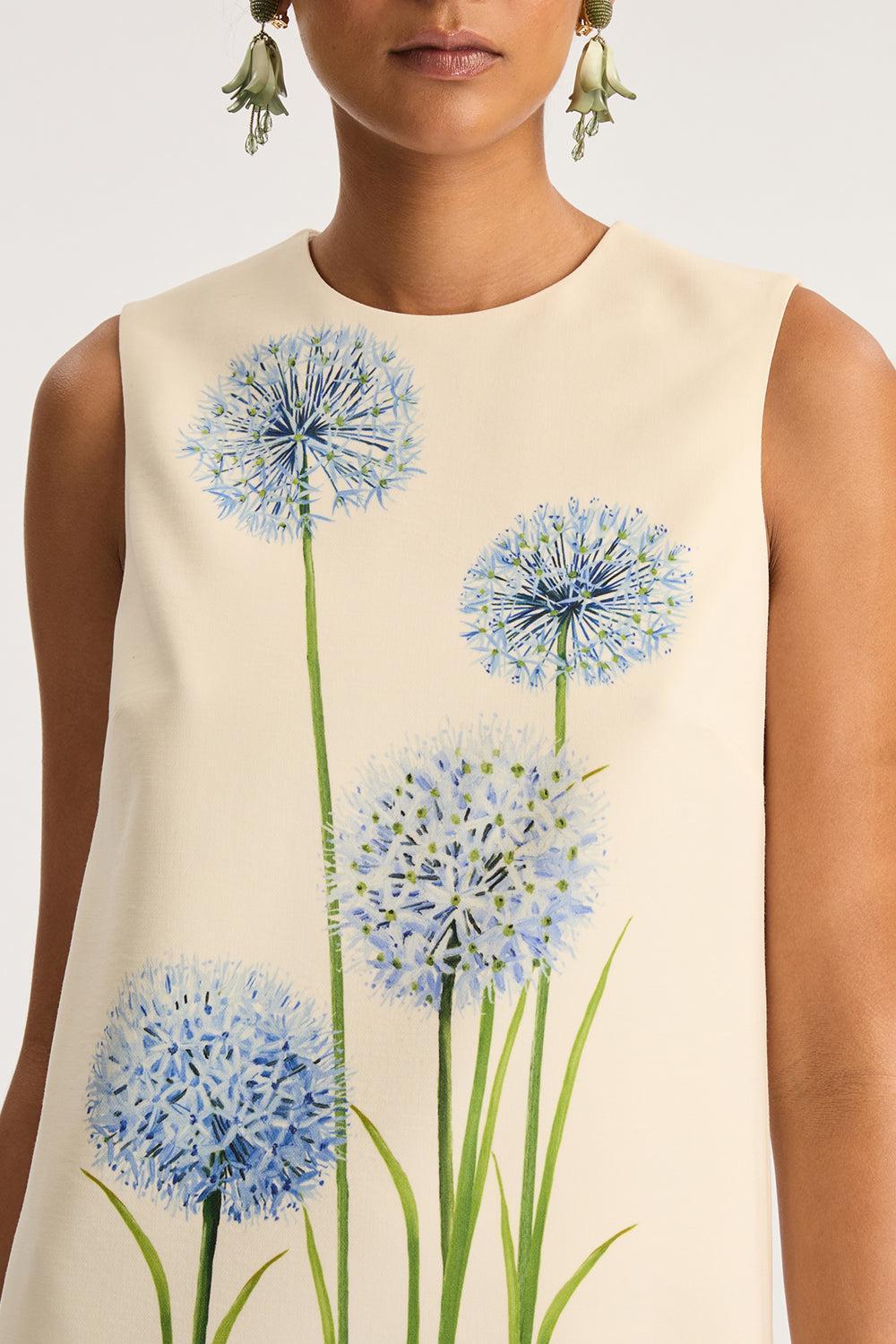 Sleeveless Alliums Print Dress-BLUE/WHITE-2-CLOTHINGDRESSCASUAL-OSCAR DE LA RENTA