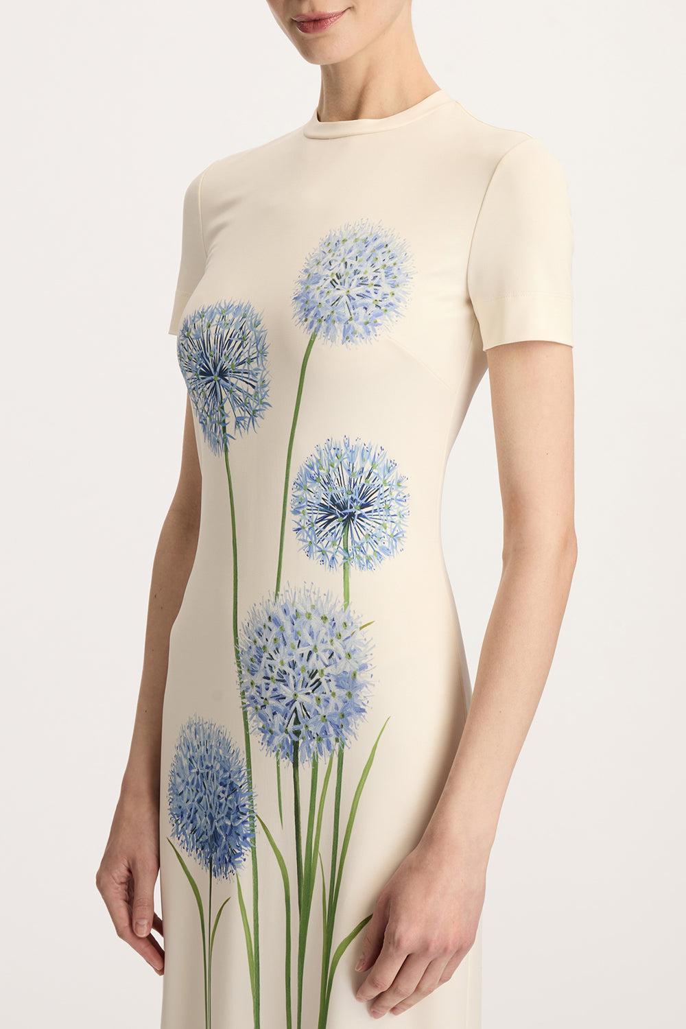 Short Sleeve Alliums Jersey Dress-BLUE/WHITE-4-CLOTHINGDRESSCASUAL-OSCAR DE LA RENTA