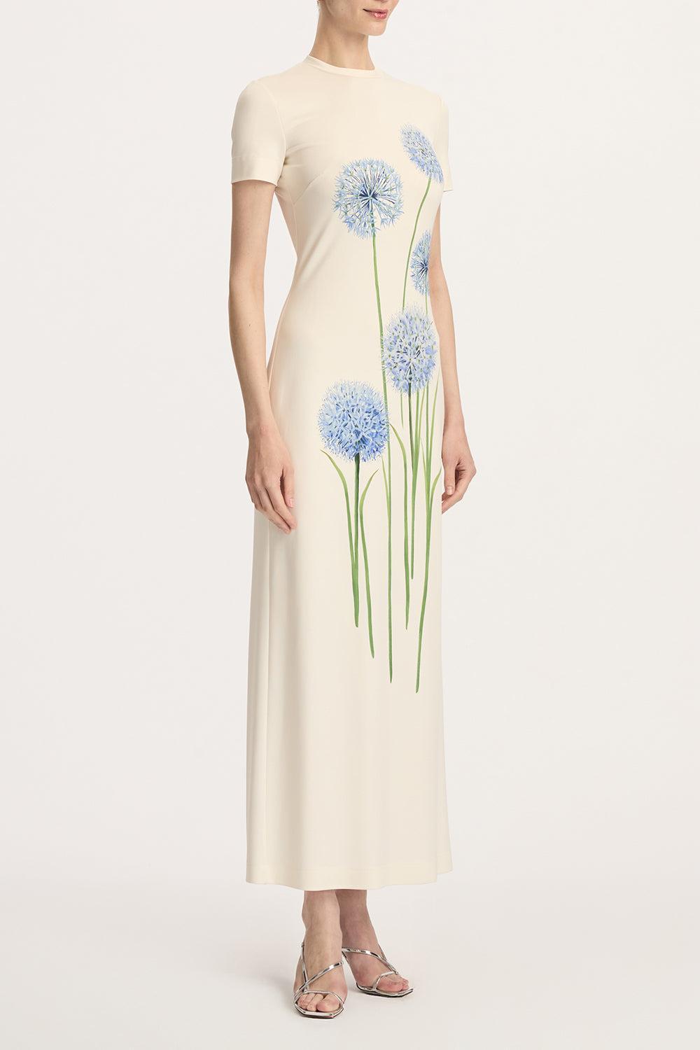 Short Sleeve Alliums Jersey Dress-BLUE/WHITE-4-CLOTHINGDRESSCASUAL-OSCAR DE LA RENTA