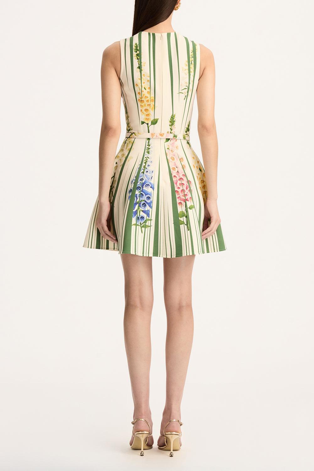 Sleeveless Pleated Foxgloves Dress-GREENMLT-2-CLOTHINGDRESSCASUAL-OSCAR DE LA RENTA
