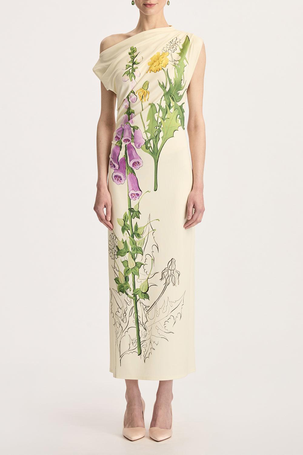 Off Shoulder Foxglove Drape Dress-BUTTRMLT-4-CLOTHINGDRESSCASUAL-OSCAR DE LA RENTA