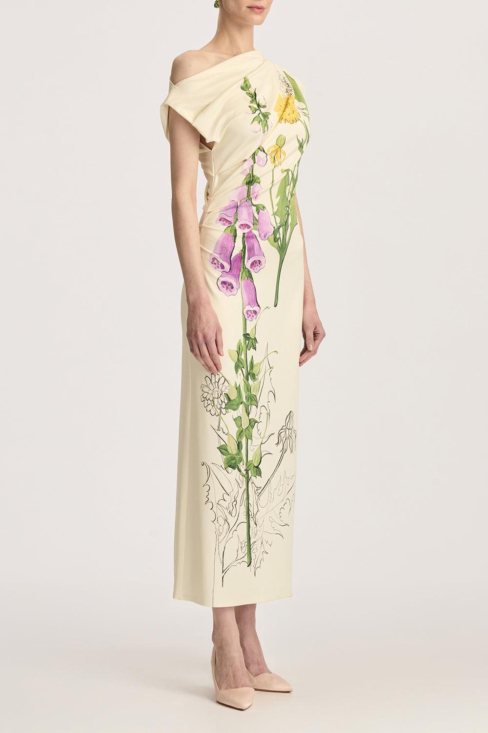 Off Shoulder Foxglove Drape Dress-BUTTRMLT-4-CLOTHINGDRESSCASUAL-OSCAR DE LA RENTA