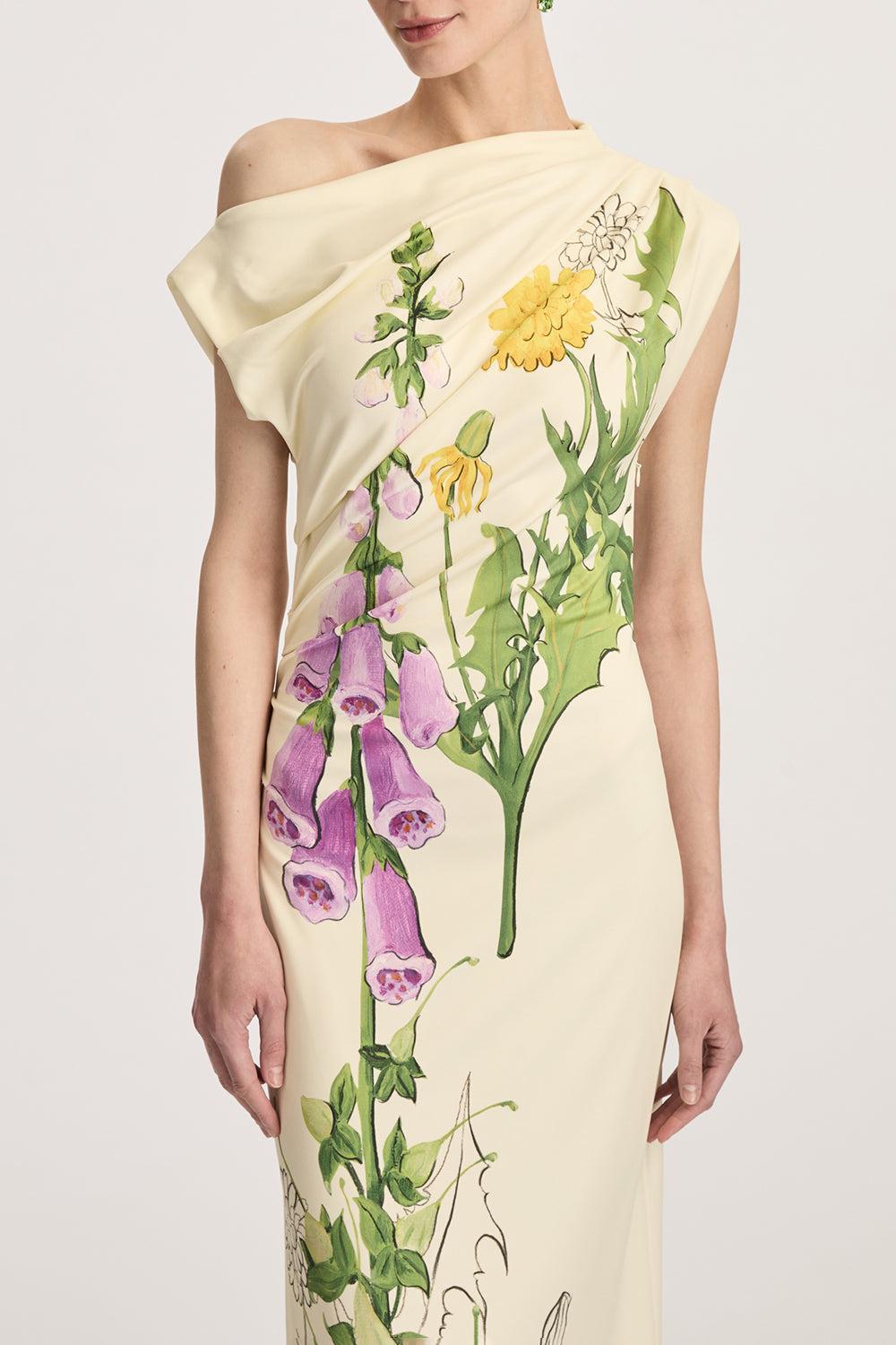Off Shoulder Foxglove Drape Dress-BUTTRMLT-4-CLOTHINGDRESSCASUAL-OSCAR DE LA RENTA