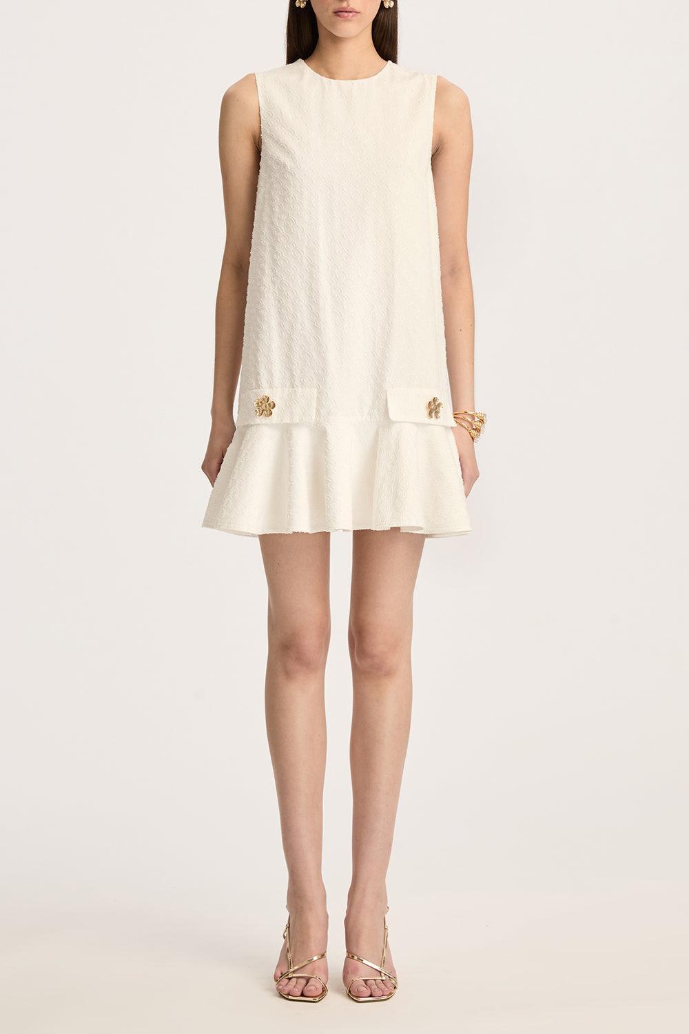 Sleeveless Bubble Hem Oscar Chain Dress-OFF WHITE-2-CLOTHINGDRESSCASUAL-OSCAR DE LA RENTA