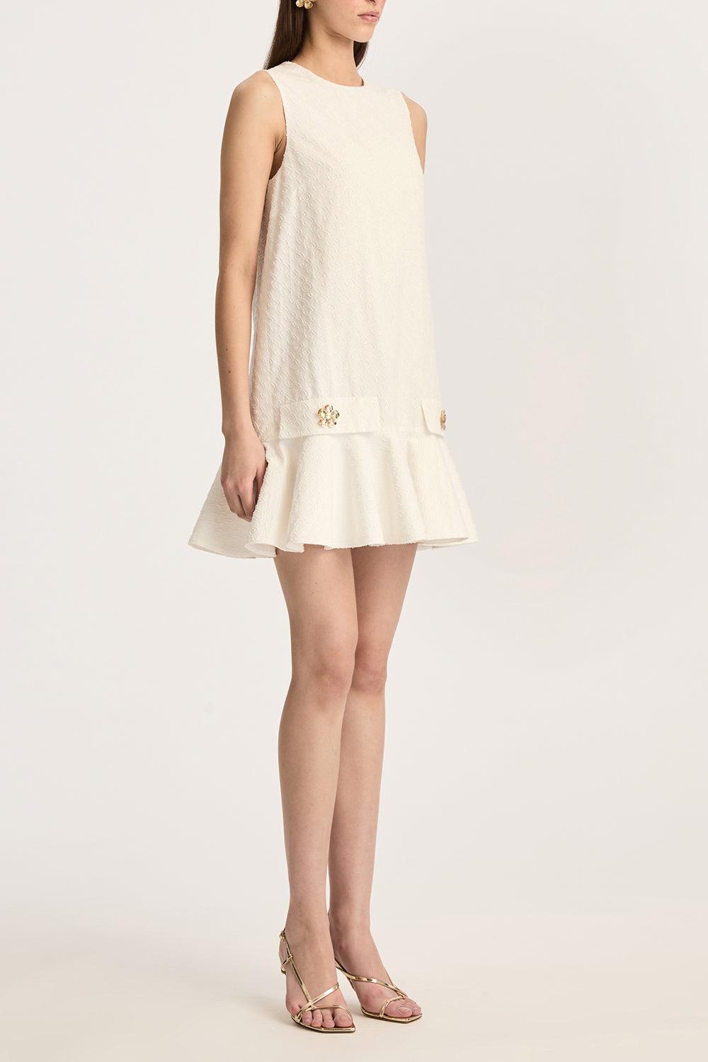 Sleeveless Bubble Hem Oscar Chain Dress-OFF WHITE-2-CLOTHINGDRESSCASUAL-OSCAR DE LA RENTA