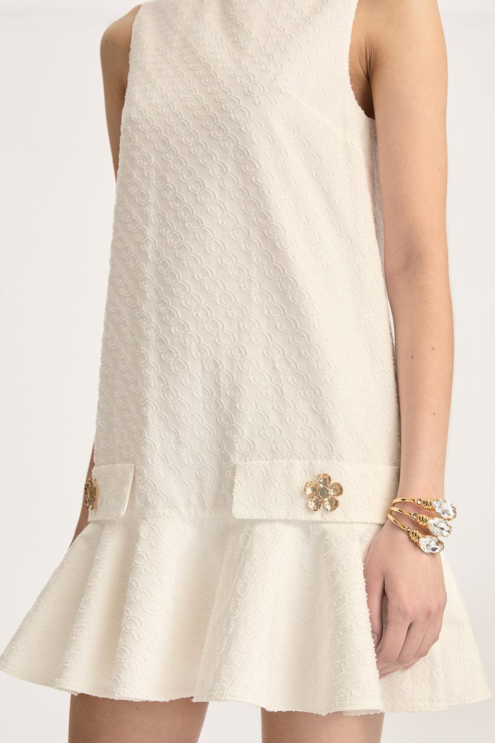 Sleeveless Bubble Hem Oscar Chain Dress-OFF WHITE-2-CLOTHINGDRESSCASUAL-OSCAR DE LA RENTA