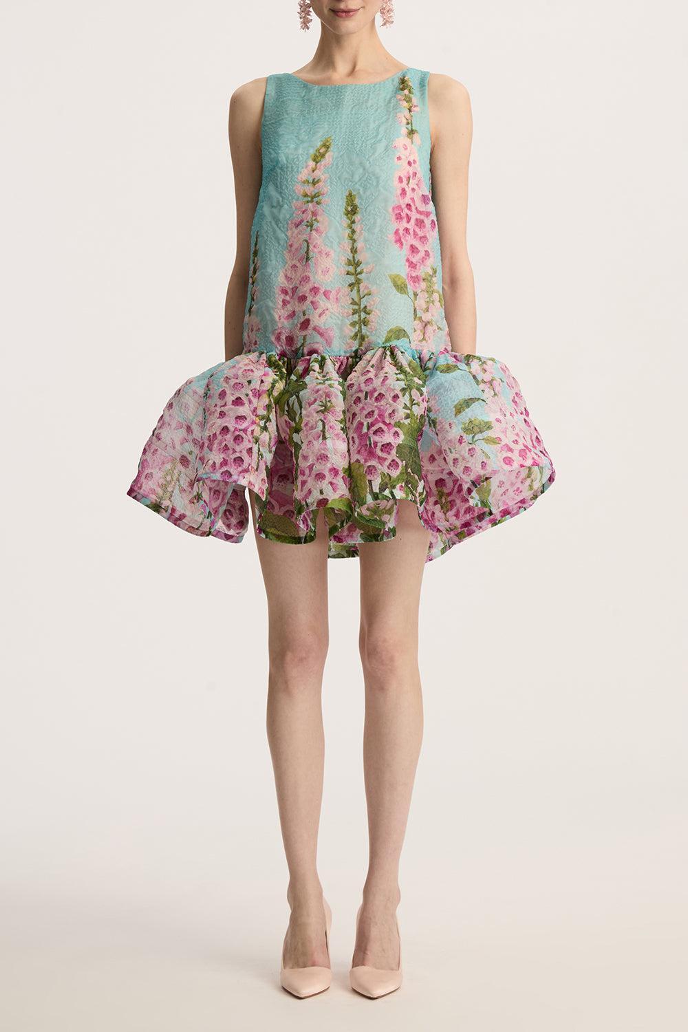 Sleeveless Foxgloves Ombre Dress-LILC/SKY-2-CLOTHINGDRESSCOCKTAIL-OSCAR DE LA RENTA