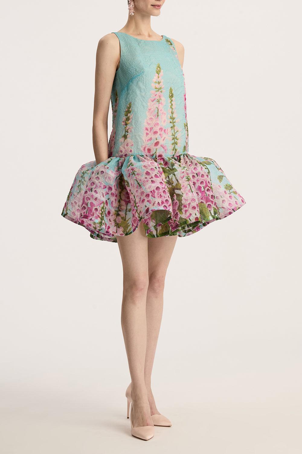 Sleeveless Foxgloves Ombre Dress-LILC/SKY-2-CLOTHINGDRESSCOCKTAIL-OSCAR DE LA RENTA