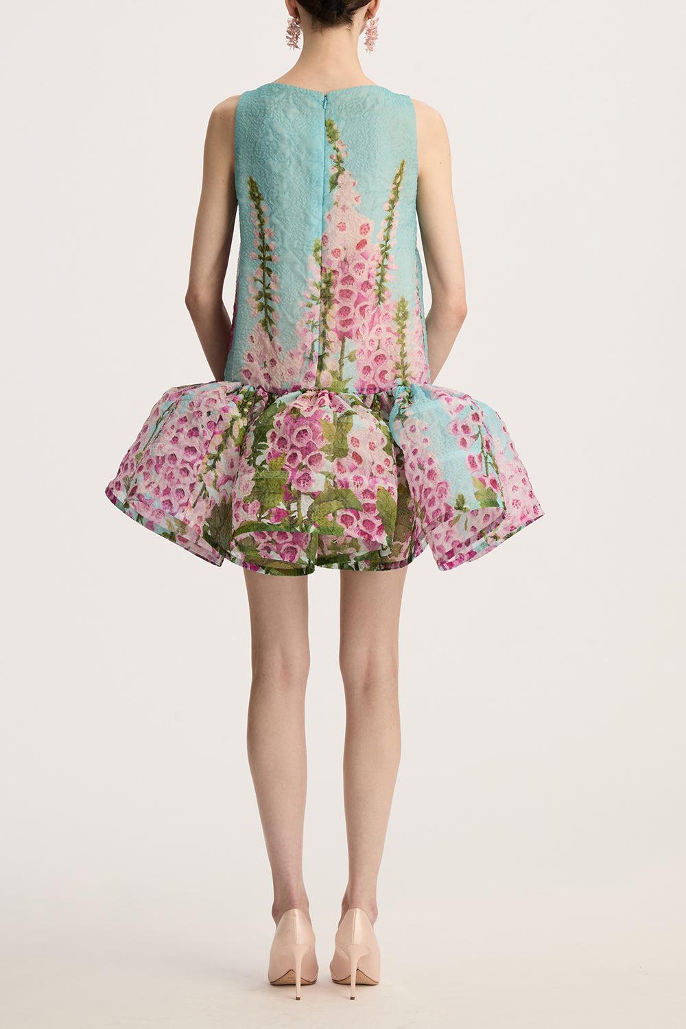 Sleeveless Foxgloves Ombre Dress-LILC/SKY-2-CLOTHINGDRESSCOCKTAIL-OSCAR DE LA RENTA