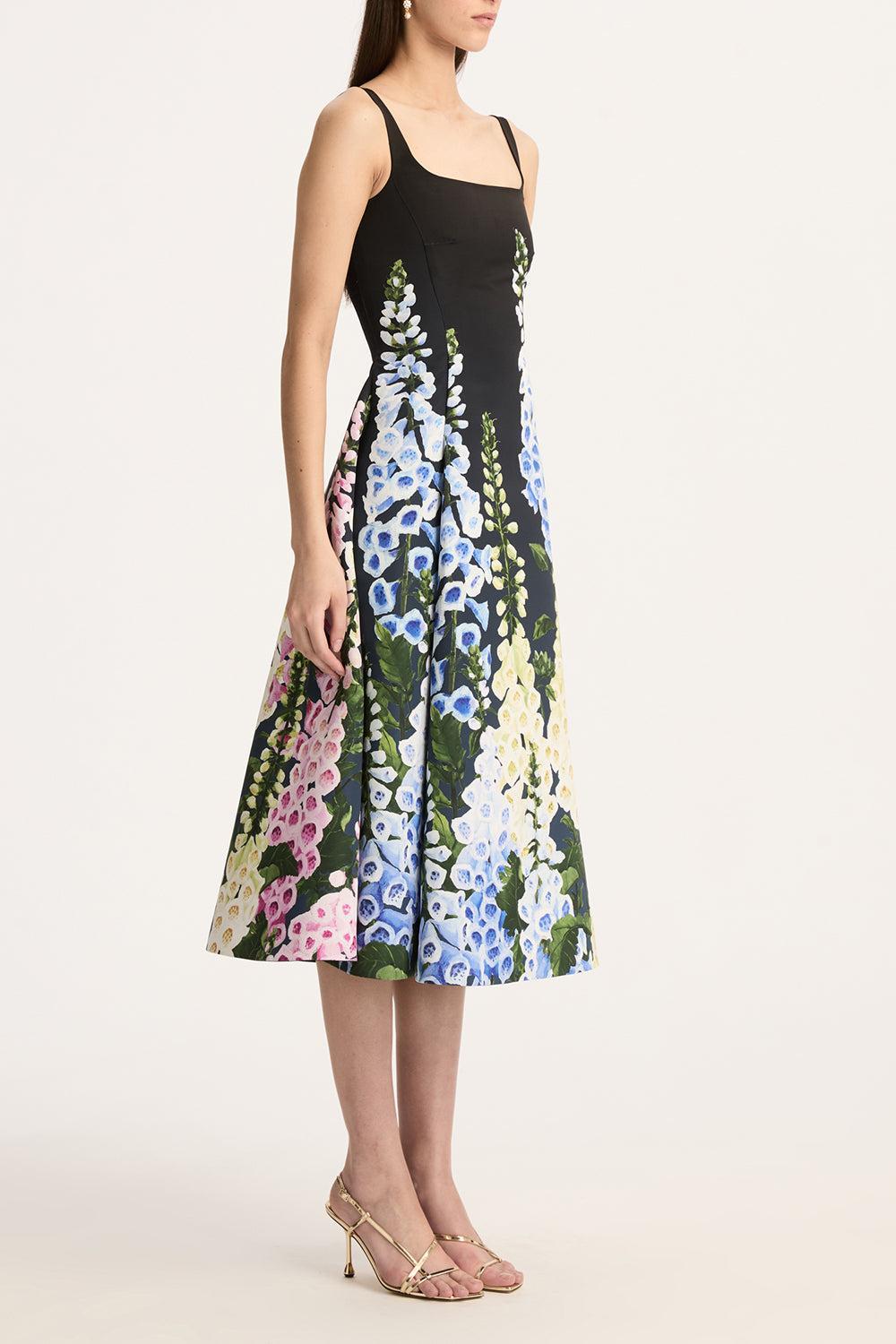 Sleeveless Multi Foxgloves Degradé Cocktail Faille Dress-NAVYMLTI-2-CLOTHINGDRESSCOCKTAIL-OSCAR DE LA RENTA
