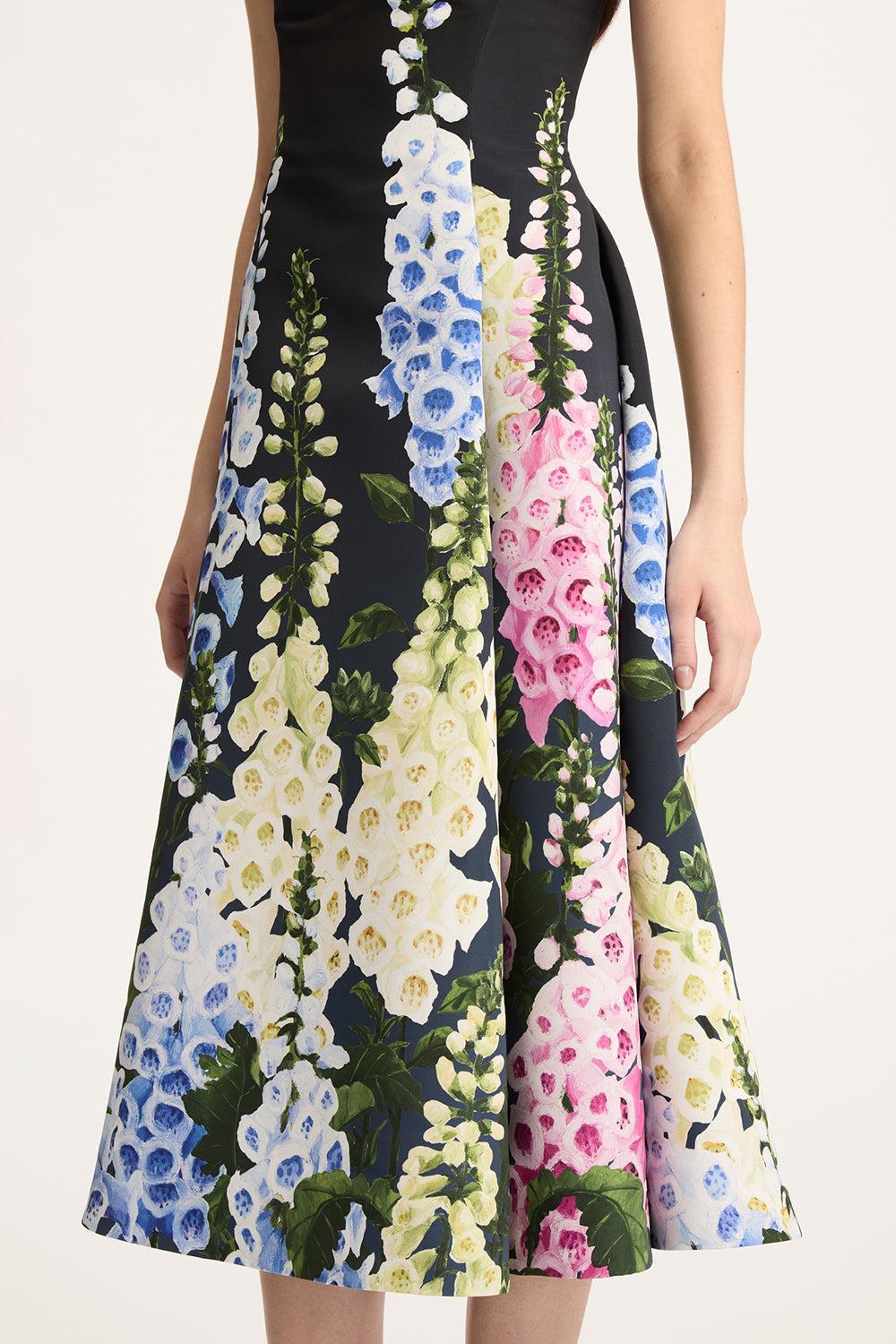 Sleeveless Multi Foxgloves Degradé Cocktail Faille Dress-NAVYMLTI-2-CLOTHINGDRESSCOCKTAIL-OSCAR DE LA RENTA