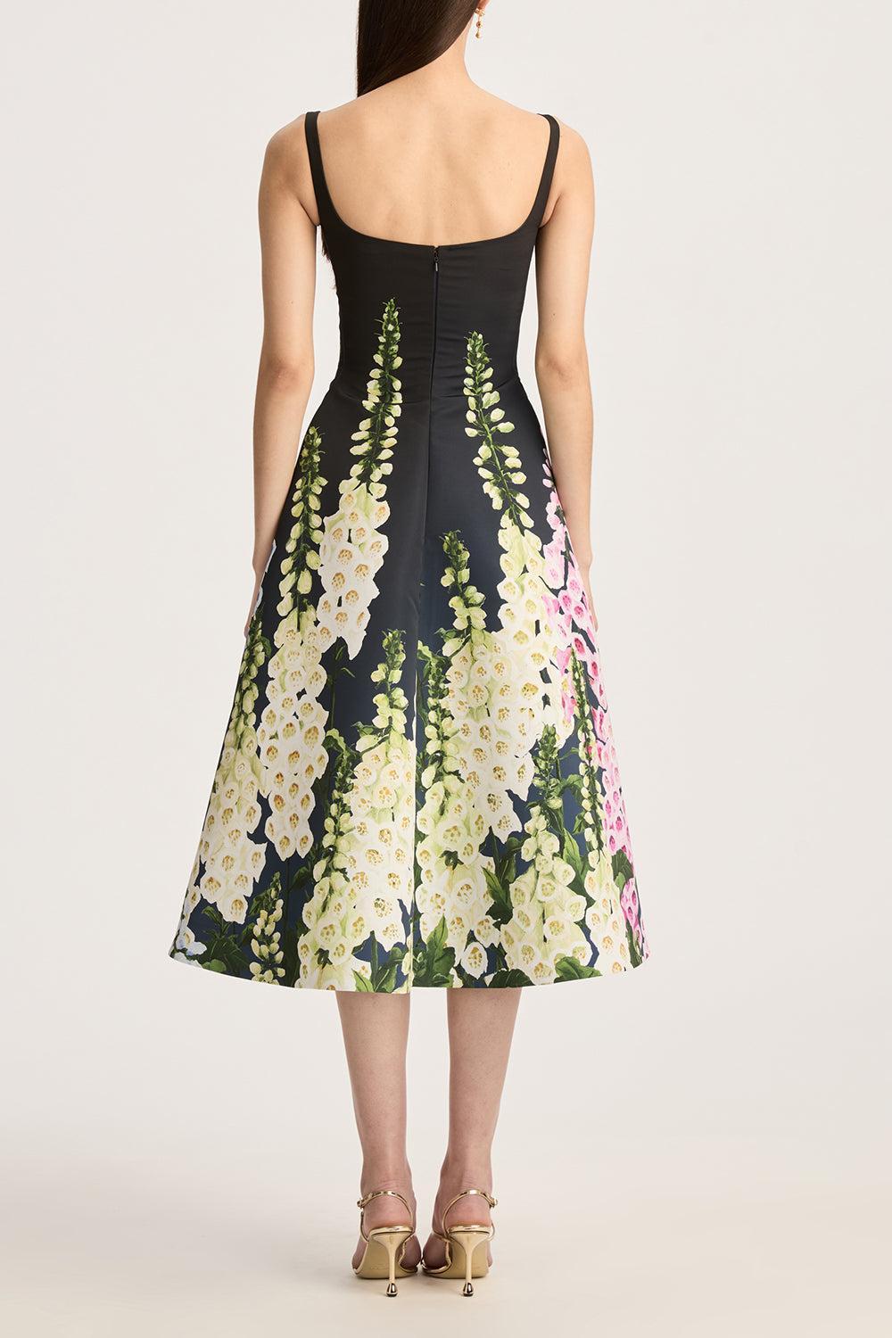 Sleeveless Multi Foxgloves Degradé Cocktail Faille Dress-NAVYMLTI-2-CLOTHINGDRESSCOCKTAIL-OSCAR DE LA RENTA