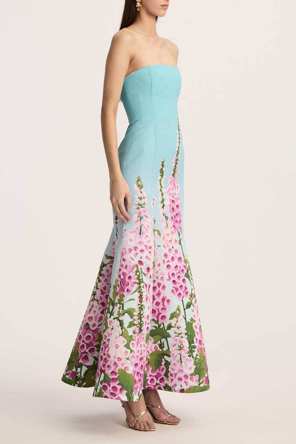 Strapless Foxgloves Ombre Gown-LILC/SKY-4-CLOTHINGDRESSGOWN-OSCAR DE LA RENTA