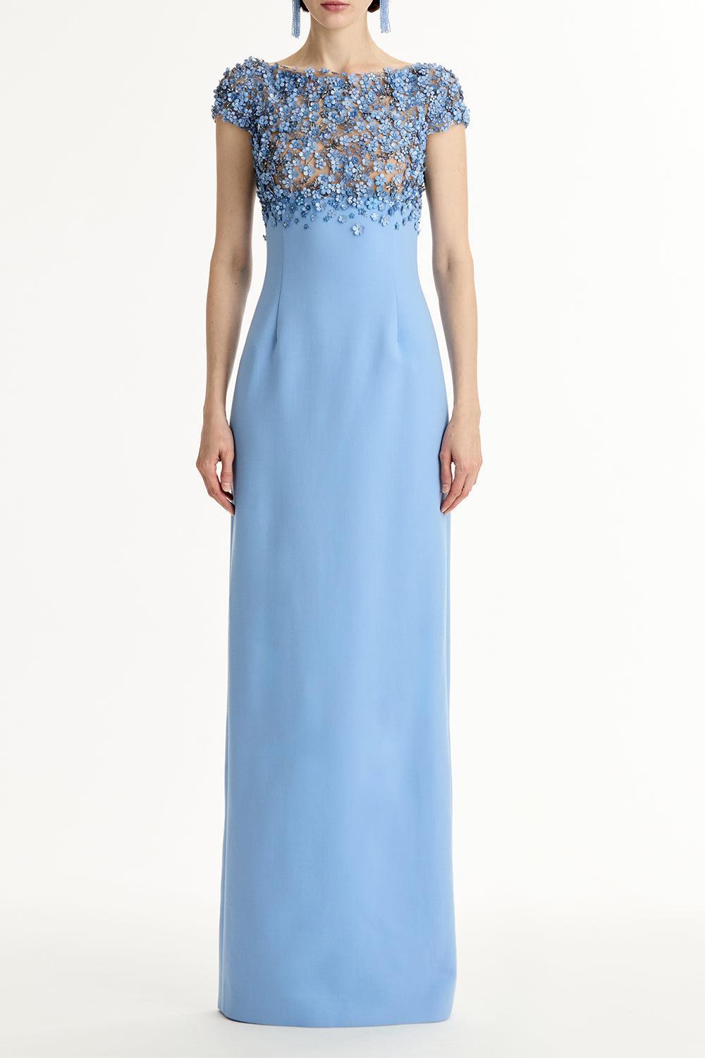 Bitty Hoya Flowers Embroidered Gown-BLUE-4-CLOTHINGDRESSGOWN-OSCAR DE LA RENTA