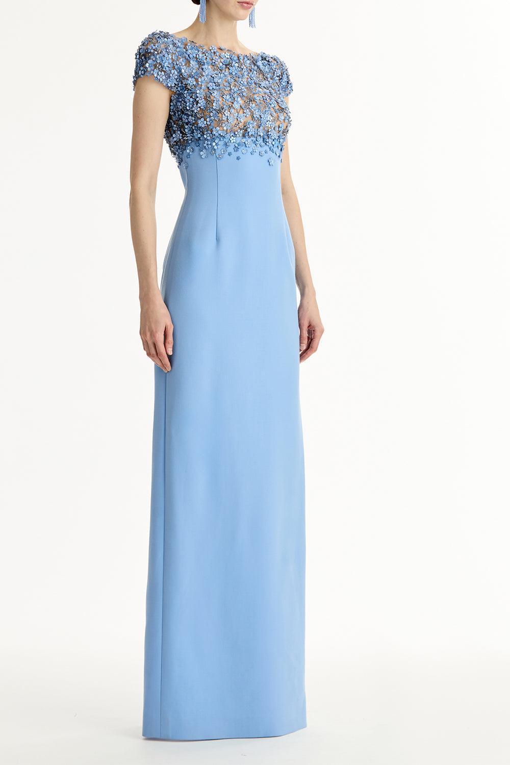 Bitty Hoya Flowers Embroidered Gown-BLUE-4-CLOTHINGDRESSGOWN-OSCAR DE LA RENTA