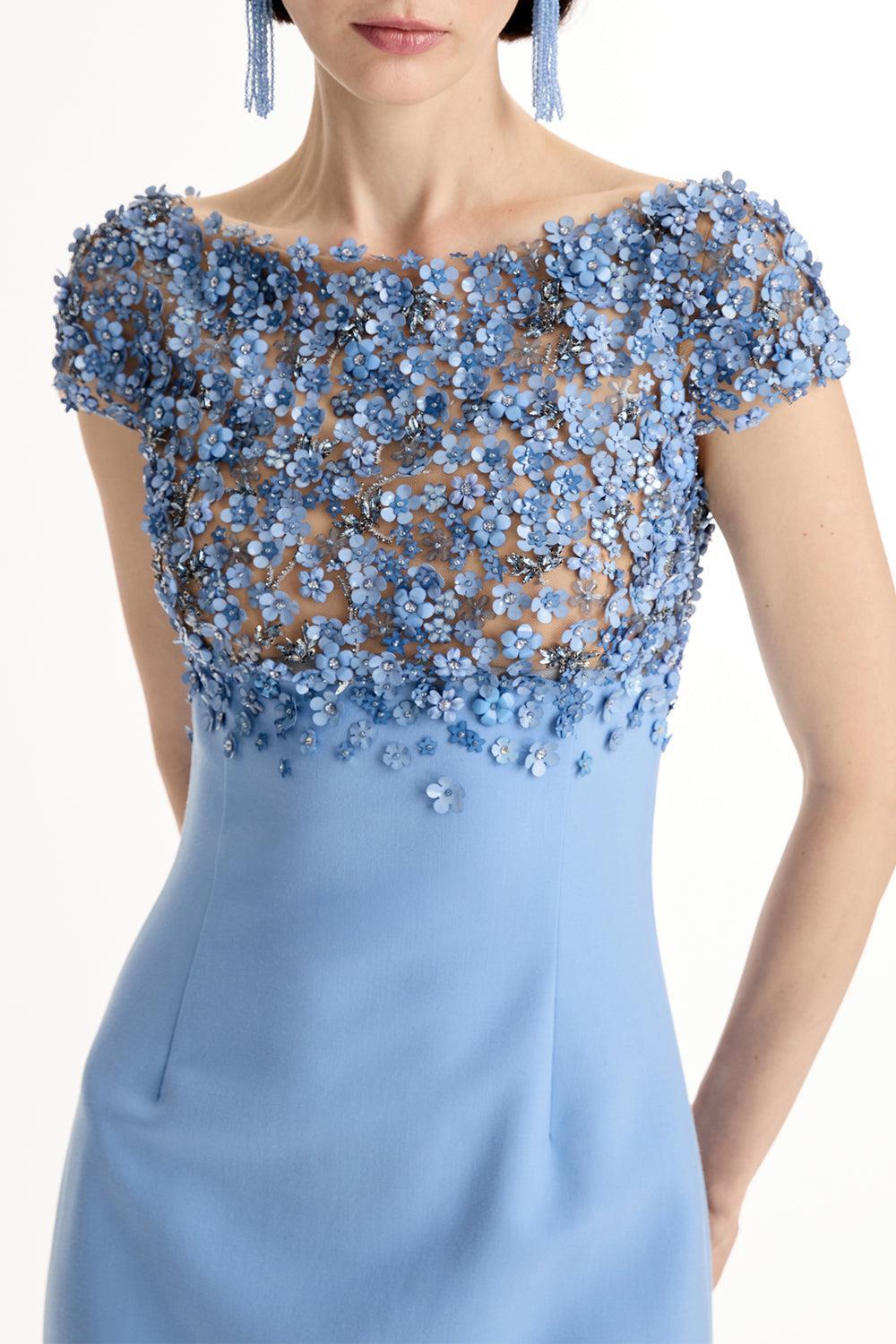 Bitty Hoya Flowers Embroidered Gown-BLUE-4-CLOTHINGDRESSGOWN-OSCAR DE LA RENTA