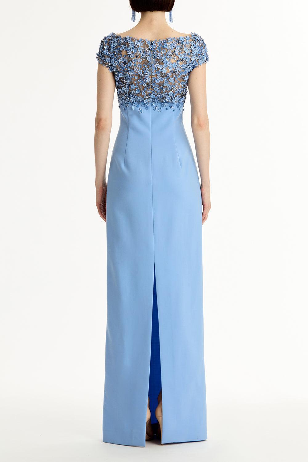 Bitty Hoya Flowers Embroidered Gown-BLUE-4-CLOTHINGDRESSGOWN-OSCAR DE LA RENTA