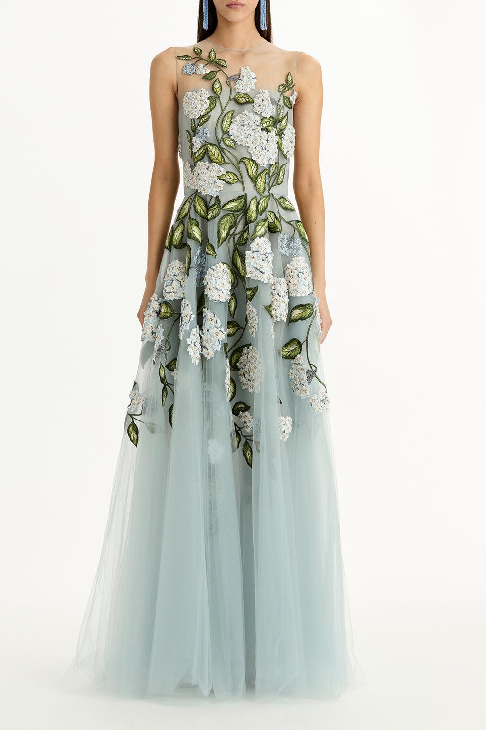 Sleeveless Porcelain Flower Gown-BLUE-10-CLOTHINGDRESSGOWN-OSCAR DE LA RENTA