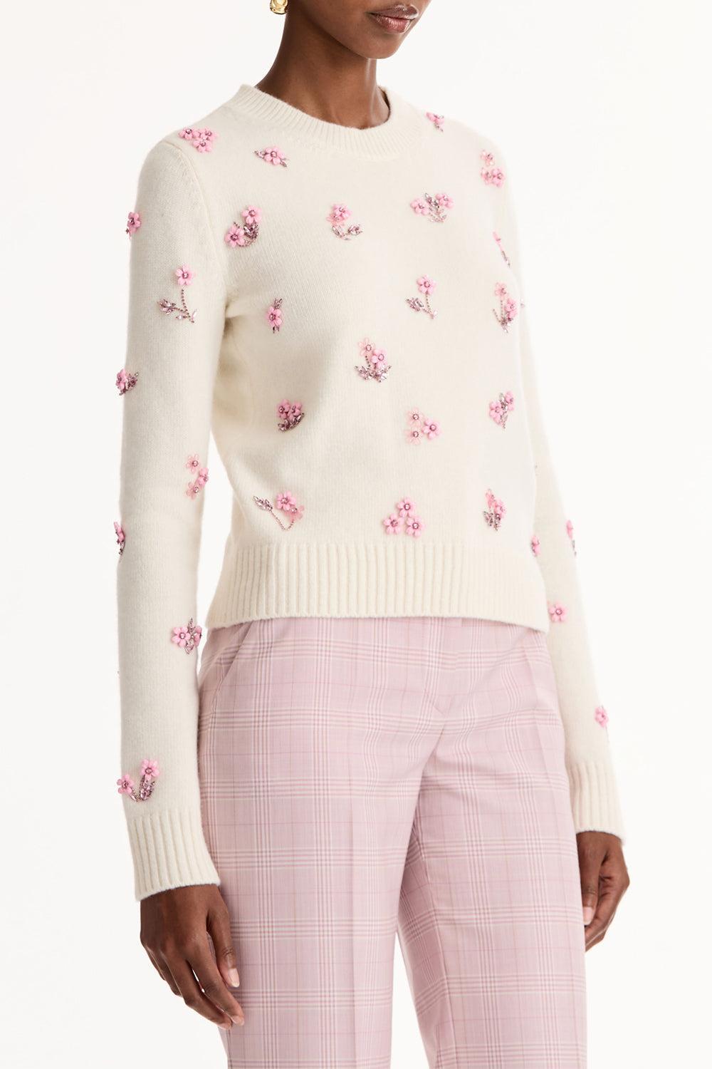 Multi Color Sequin Cluster Embroidered Pullover-CREAM-XS-CLOTHINGTOPKNITS-OSCAR DE LA RENTA