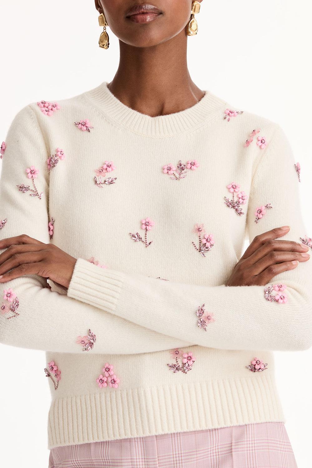 Multi Color Sequin Cluster Embroidered Pullover-CREAM-XS-CLOTHINGTOPKNITS-OSCAR DE LA RENTA