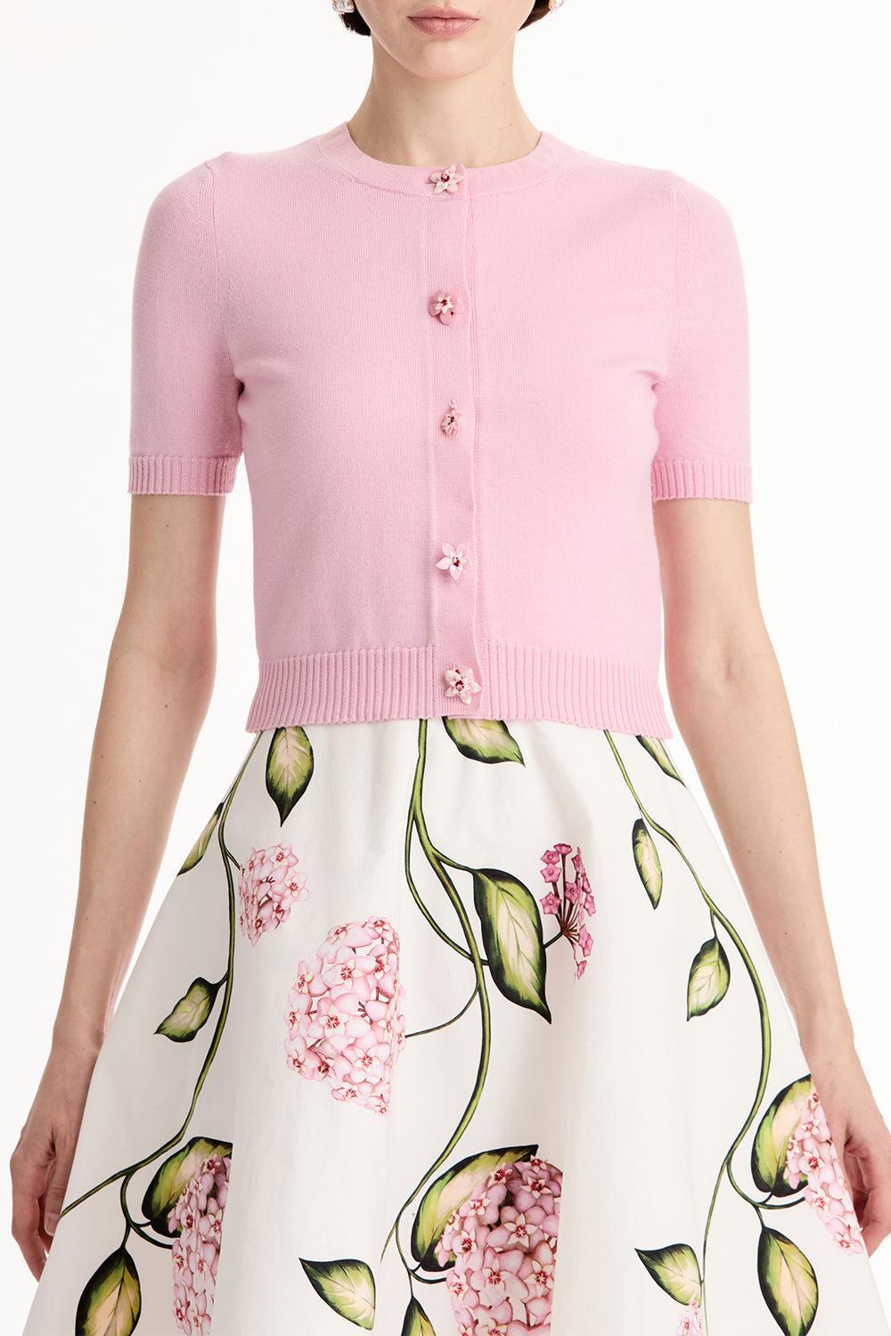 Short Sleeve Cardigan - Pink-PINK-XS-CLOTHINGTOPCARDIGAN-OSCAR DE LA RENTA