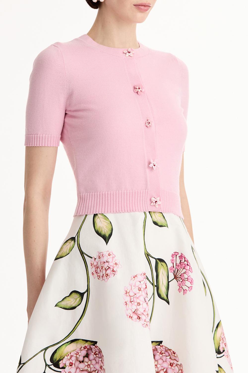 Short Sleeve Cardigan - Pink-PINK-XS-CLOTHINGTOPCARDIGAN-OSCAR DE LA RENTA