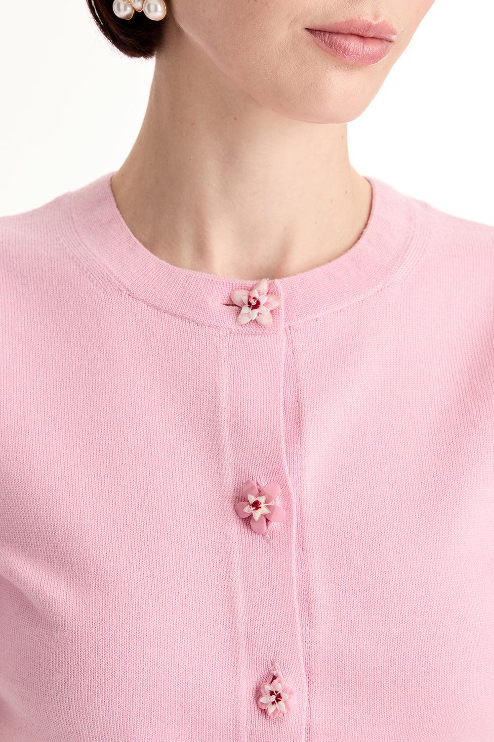Short Sleeve Cardigan - Pink-PINK-XS-CLOTHINGTOPCARDIGAN-OSCAR DE LA RENTA