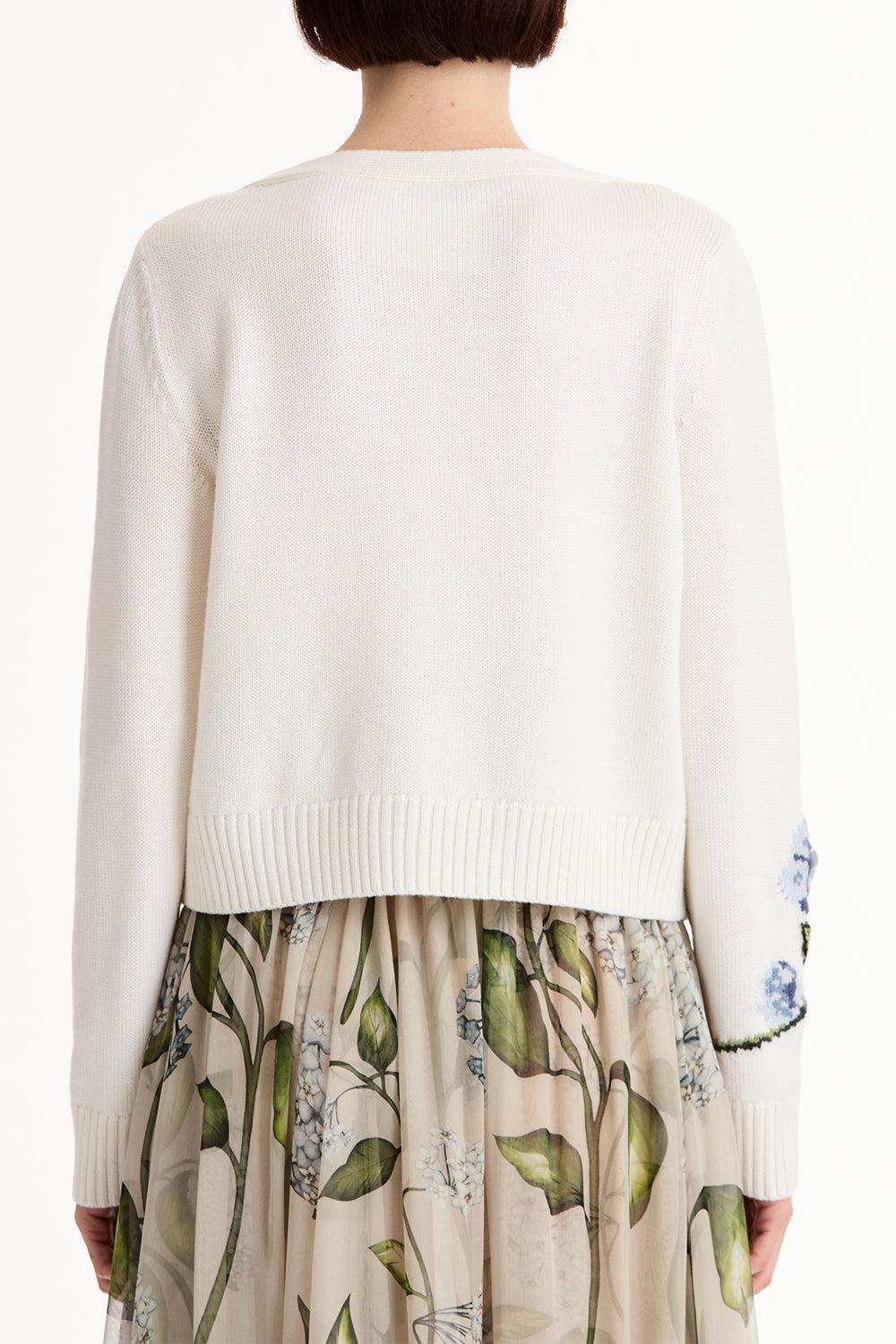 Porcelain Flower V Neck Cardigan-CREAM-XS-CLOTHINGTOPCARDIGAN-OSCAR DE LA RENTA