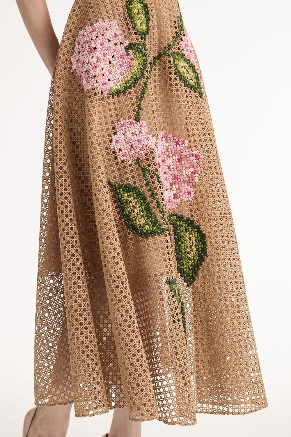 Stretch Embroidered Day Dress-BROWN-4-CLOTHINGDRESSCASUAL-OSCAR DE LA RENTA