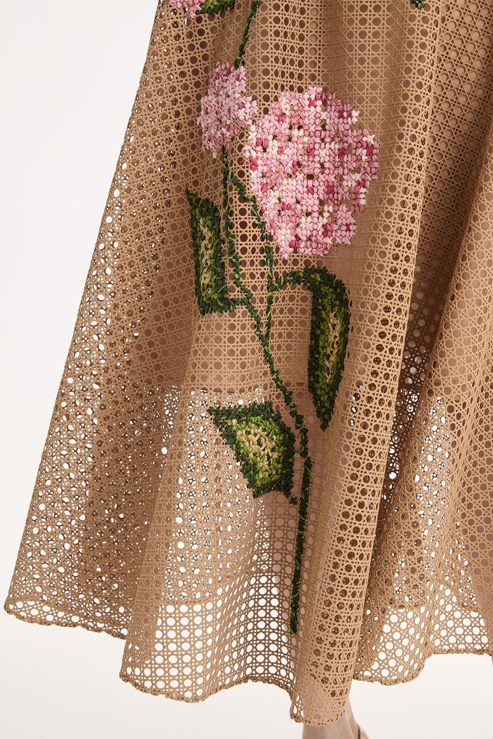 Stretch Embroidered Day Dress-BROWN-4-CLOTHINGDRESSCASUAL-OSCAR DE LA RENTA