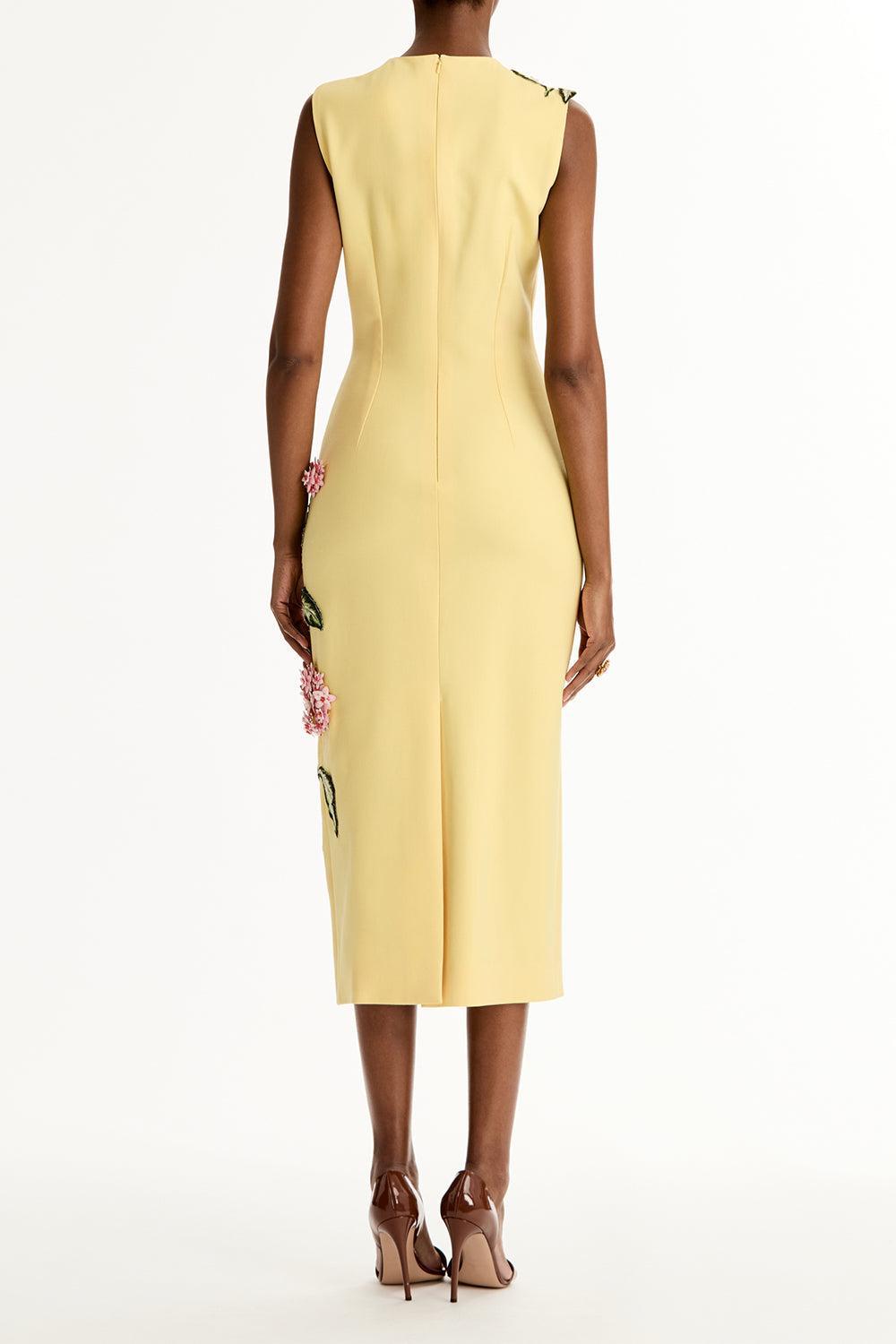 Sleeveless Porcelain Flowers Embroidered Dress-YELLOW-6-CLOTHINGDRESSCASUAL-OSCAR DE LA RENTA