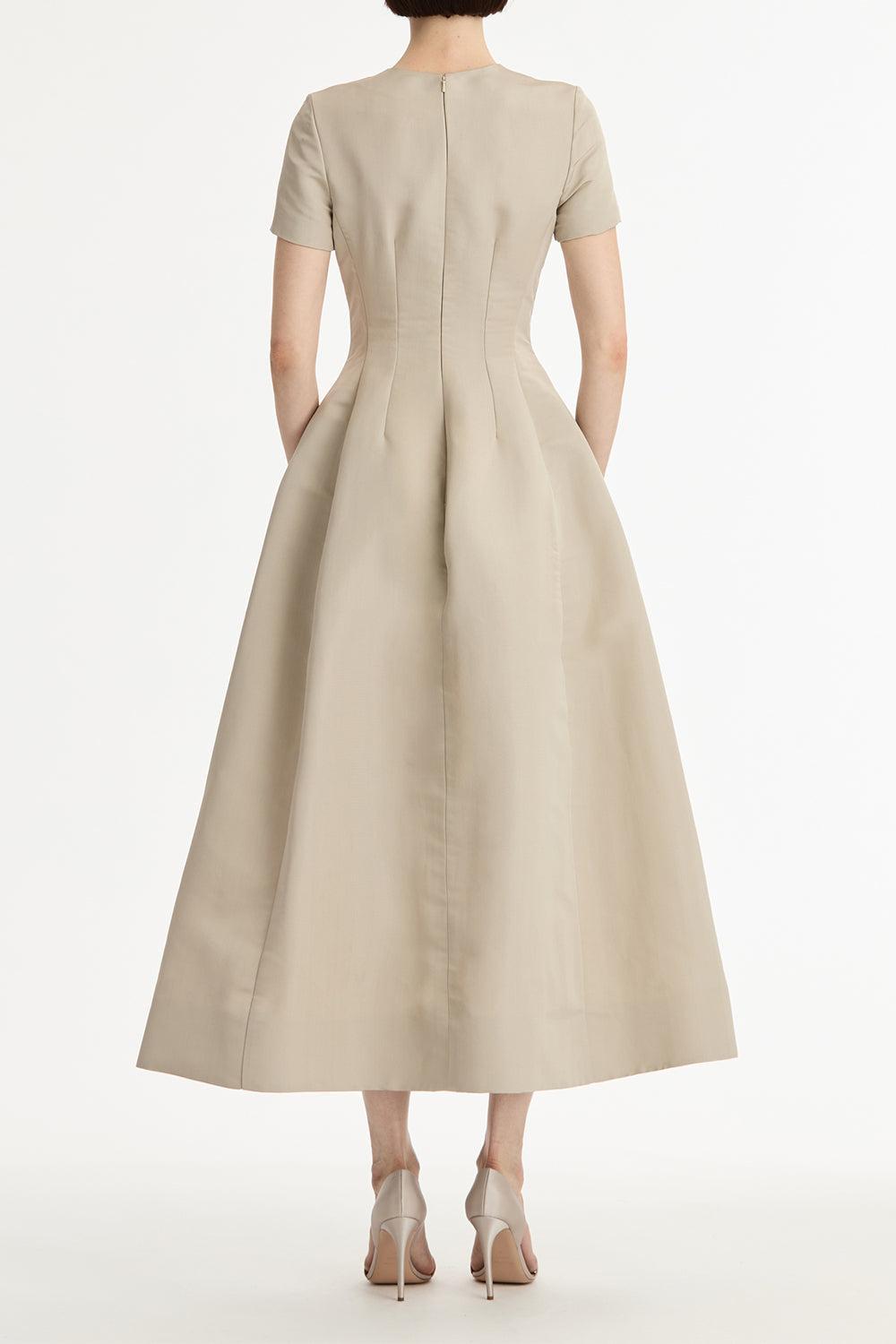 Crystal Flower Embroidered Dress-BROWN-6-CLOTHINGDRESSCOCKTAIL-OSCAR DE LA RENTA