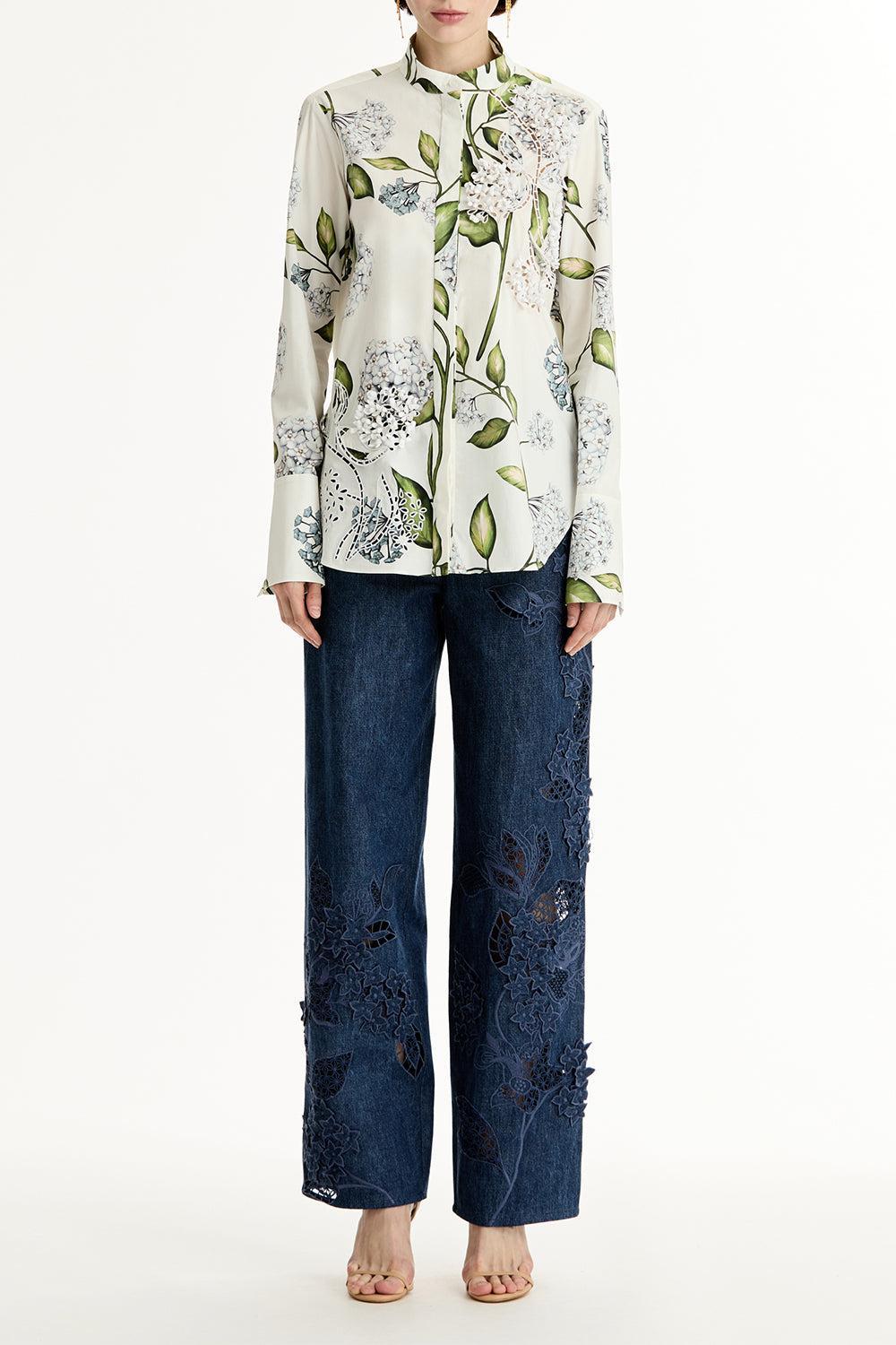 Long Sleeve Porcelain Flower Blouse-FLORAL-2-CLOTHINGTOPBLOUSE-OSCAR DE LA RENTA