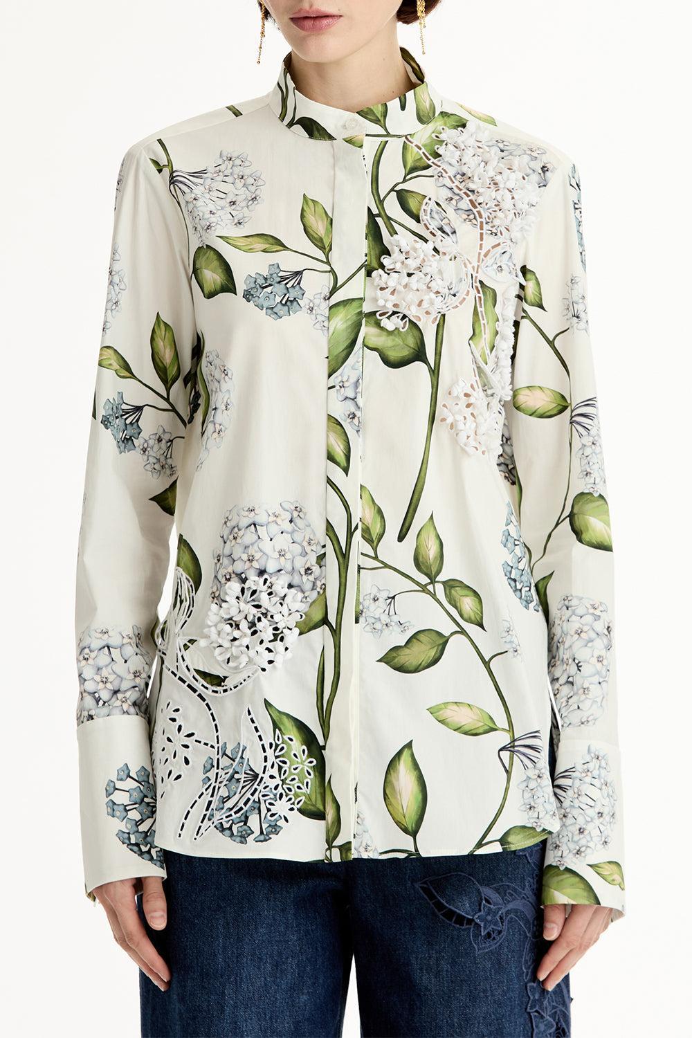 Long Sleeve Porcelain Flower Blouse-FLORAL-2-CLOTHINGTOPBLOUSE-OSCAR DE LA RENTA