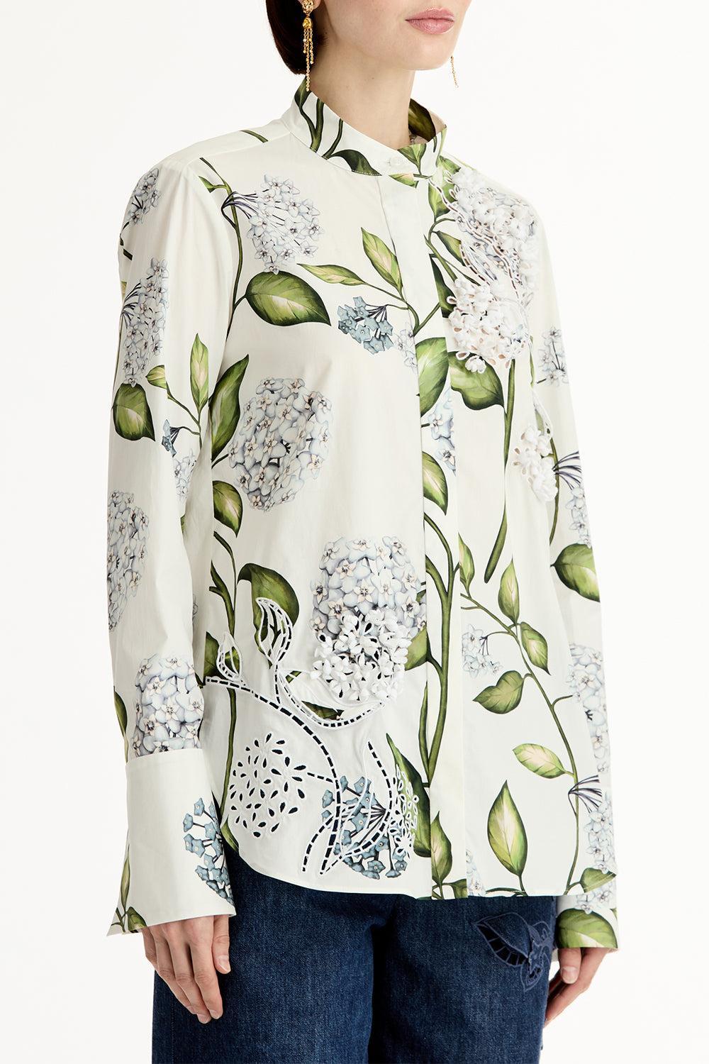 Long Sleeve Porcelain Flower Blouse-FLORAL-2-CLOTHINGTOPBLOUSE-OSCAR DE LA RENTA