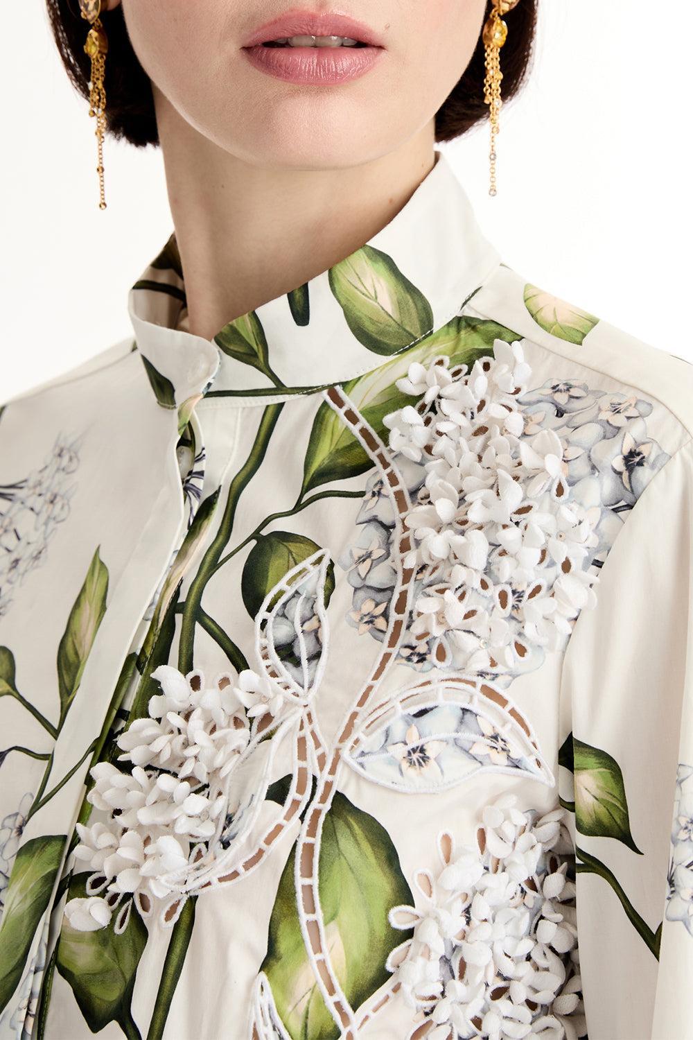 Long Sleeve Porcelain Flower Blouse-FLORAL-2-CLOTHINGTOPBLOUSE-OSCAR DE LA RENTA