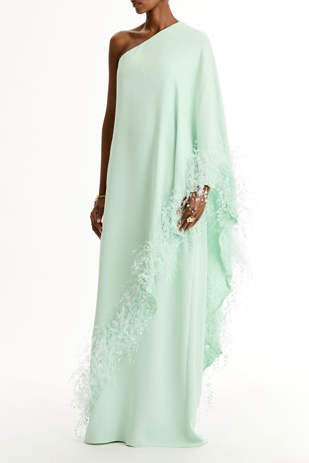 One Shoulder Dramatic Point D'esprit Caftan-GREEN-M-CLOTHINGDRESSCOCKTAIL-OSCAR DE LA RENTA