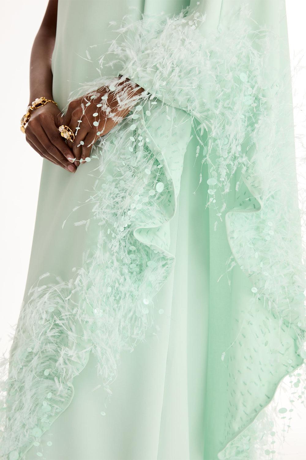 One Shoulder Dramatic Point D'esprit Caftan-GREEN-M-CLOTHINGDRESSCOCKTAIL-OSCAR DE LA RENTA
