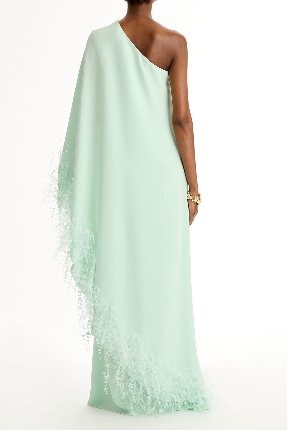 One Shoulder Dramatic Point D'esprit Caftan-GREEN-M-CLOTHINGDRESSCOCKTAIL-OSCAR DE LA RENTA