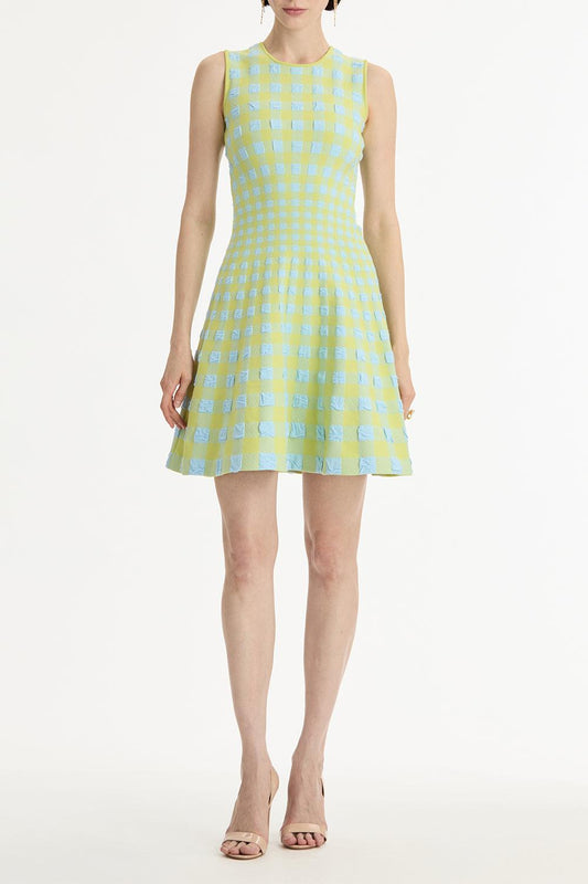 Gingham Fit And Flare Dress-GREEN-XS-CLOTHINGDRESSCOCKTAIL-OSCAR DE LA RENTA