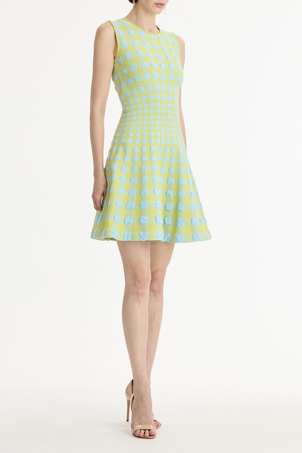 Gingham Fit And Flare Dress-GREEN-XS-CLOTHINGDRESSCOCKTAIL-OSCAR DE LA RENTA