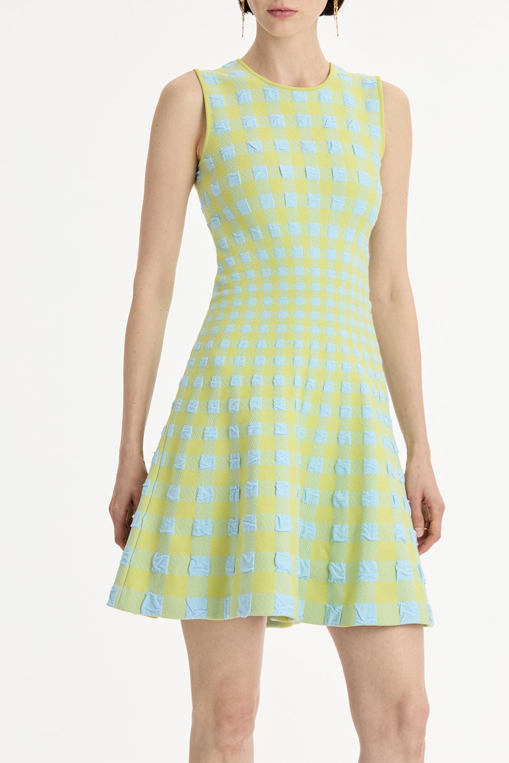 Gingham Fit And Flare Dress-GREEN-XS-CLOTHINGDRESSCOCKTAIL-OSCAR DE LA RENTA