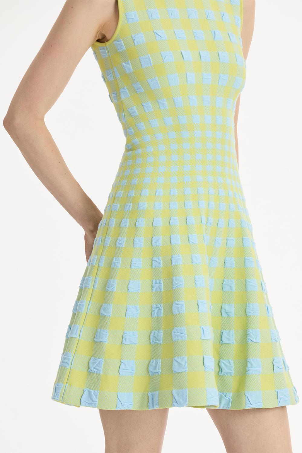 Gingham Fit And Flare Dress-GREEN-XS-CLOTHINGDRESSCOCKTAIL-OSCAR DE LA RENTA
