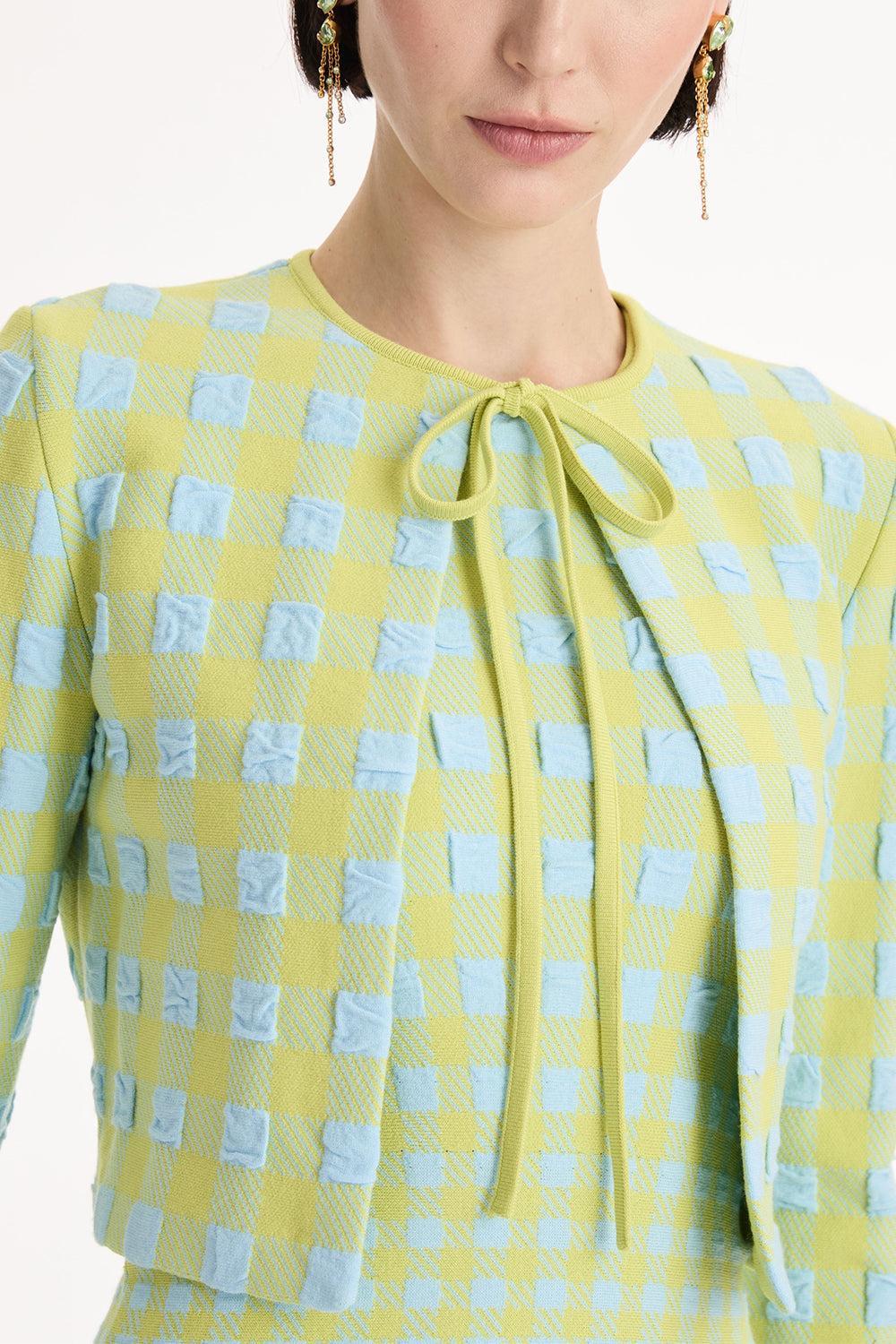 Gingham Cardigan-GREEN-XS-CLOTHINGTOPCARDIGAN-OSCAR DE LA RENTA