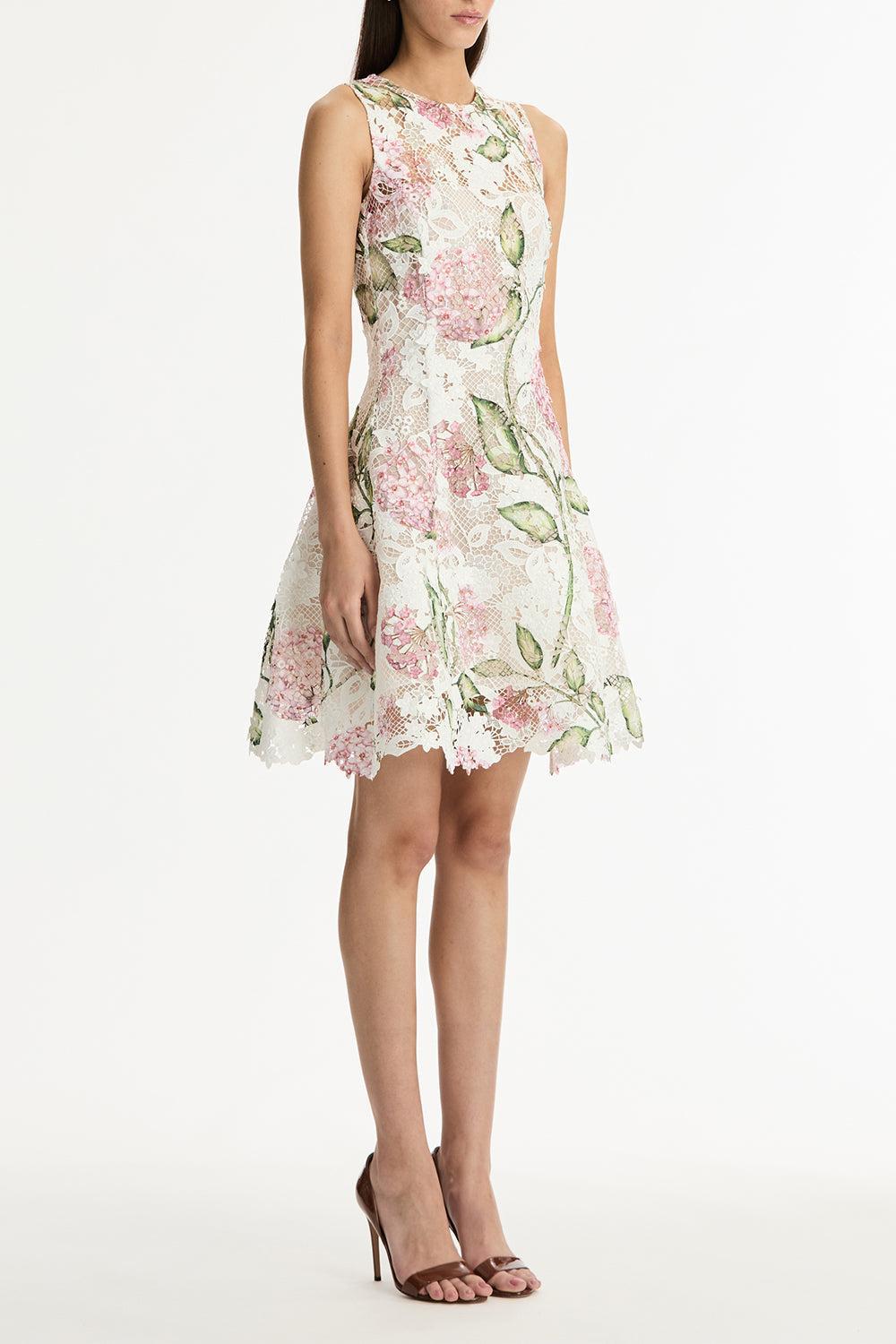 Sleeveless Porcelain Flower Day Dress-FLORAL-2-CLOTHINGDRESSCASUAL-OSCAR DE LA RENTA