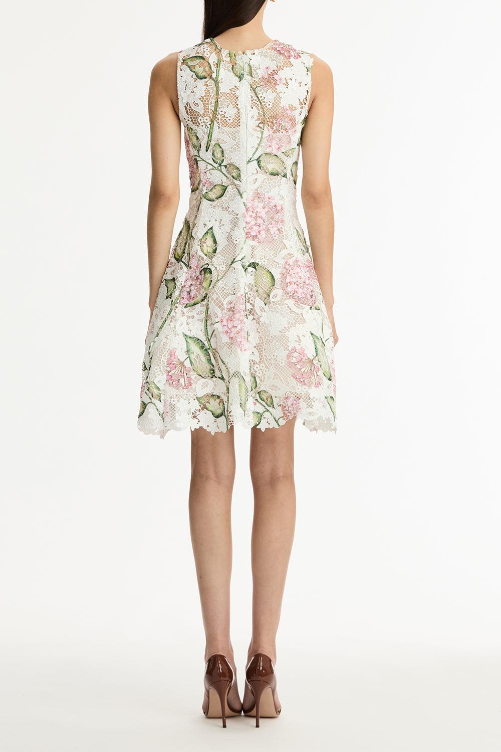 Sleeveless Porcelain Flower Day Dress-FLORAL-2-CLOTHINGDRESSCASUAL-OSCAR DE LA RENTA