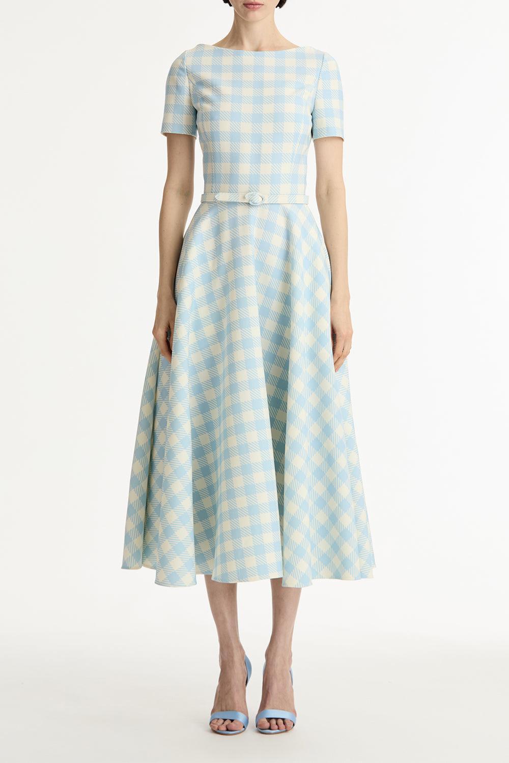 Short Sleeve Plaid Day Dress-GEOMETRC-6-CLOTHINGDRESSCASUAL-OSCAR DE LA RENTA