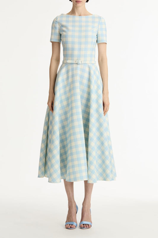 Short Sleeve Plaid Day Dress-GEOMETRC-6-CLOTHINGDRESSCASUAL-OSCAR DE LA RENTA