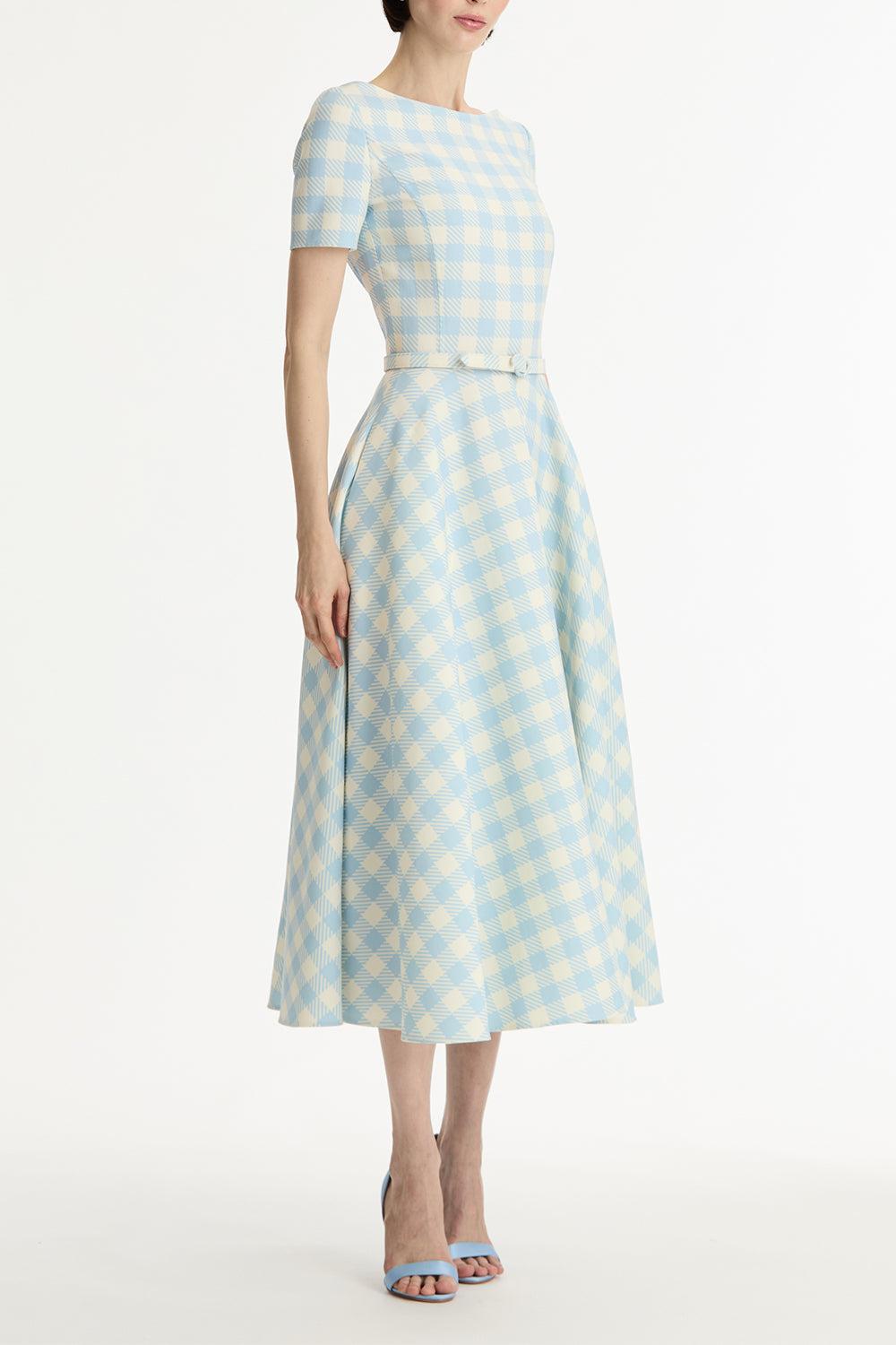 Short Sleeve Plaid Day Dress-GEOMETRC-6-CLOTHINGDRESSCASUAL-OSCAR DE LA RENTA