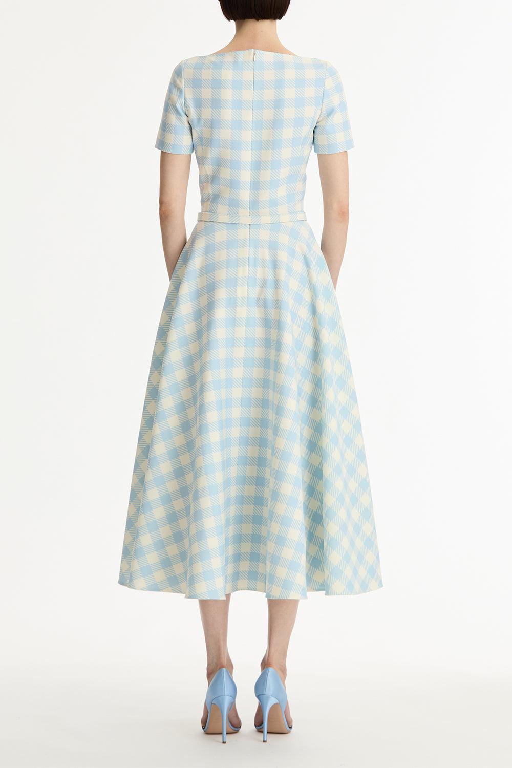 Short Sleeve Plaid Day Dress-GEOMETRC-6-CLOTHINGDRESSCASUAL-OSCAR DE LA RENTA